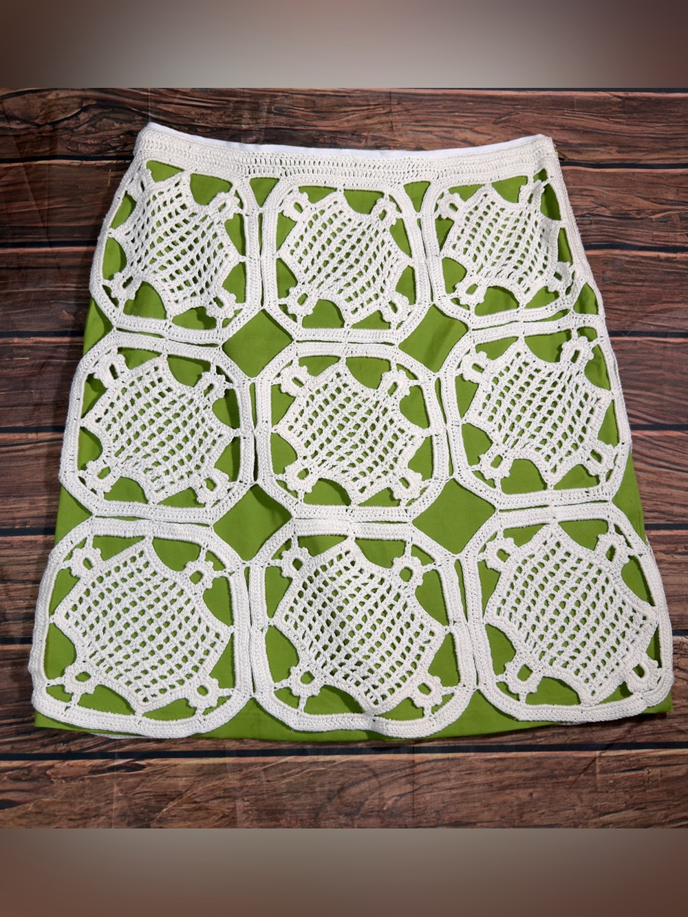 Tory Burch Green & Ivory Cotton Crochet Lace A-Line Skirt Sz 12/14 Style #211433